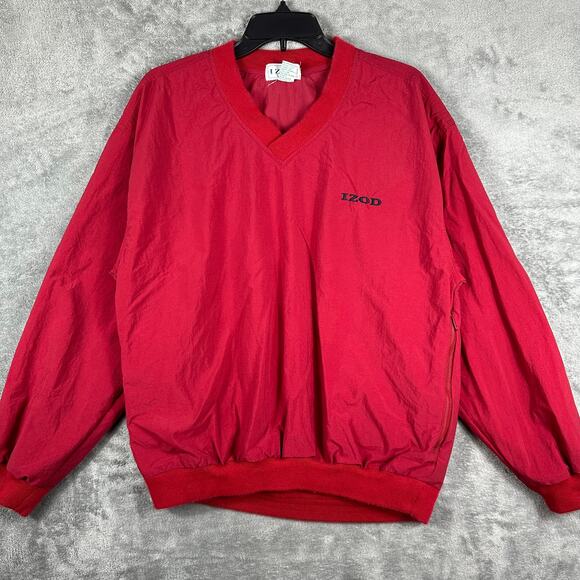 VINTAGE 90s Izod Golf Pullover Men's Small Windbreaker Red Nylon V-Neck - Picture 1 of 8